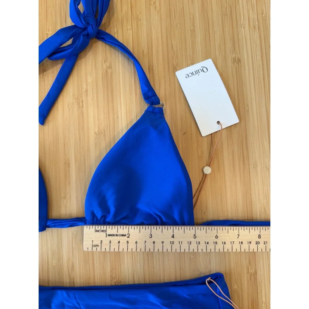 Quince Royal Blue Triangle Bikini Set High Waisted Two Piece Swimsuit NWT Size S